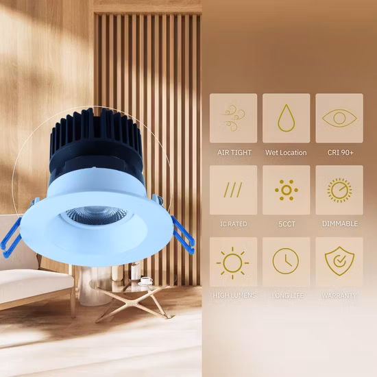 Recorte de 55 mm para banheiro inteligente, quarto, quadrado, redondo, LED, painel de iluminação comercial interna, luz embutida no teto, holofote COB embutido, luz embutida